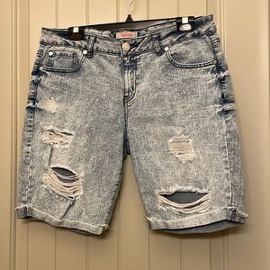 Ripped Acid Wash Bermuda Shorts